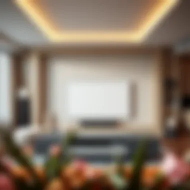 An elegant living space featuring a 75-inch TV stand that enhances overall décor