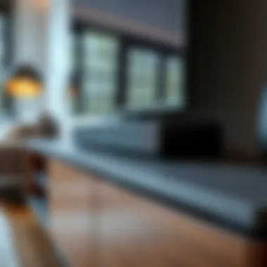 Close-up of the material finishes on a 75-inch TV stand emphasizing modern aesthetics