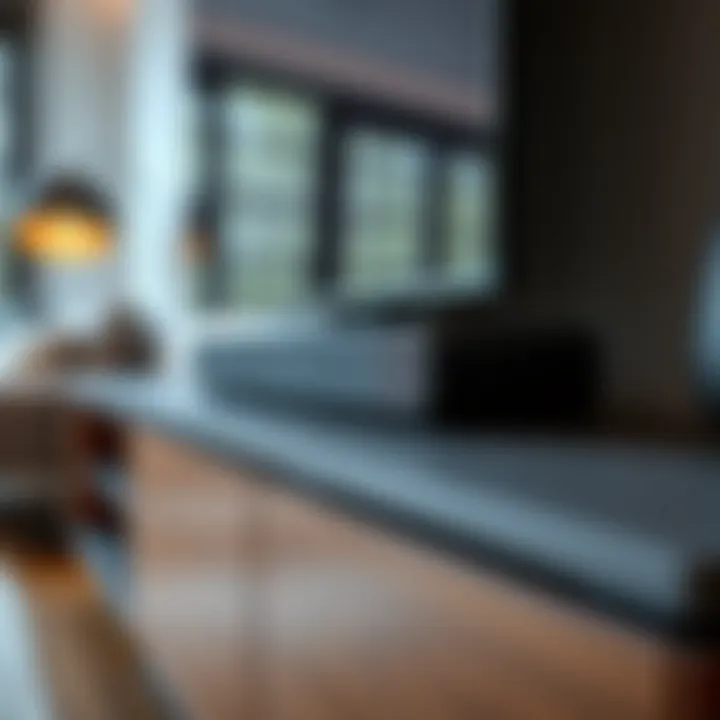 Close-up of the material finishes on a 75-inch TV stand emphasizing modern aesthetics