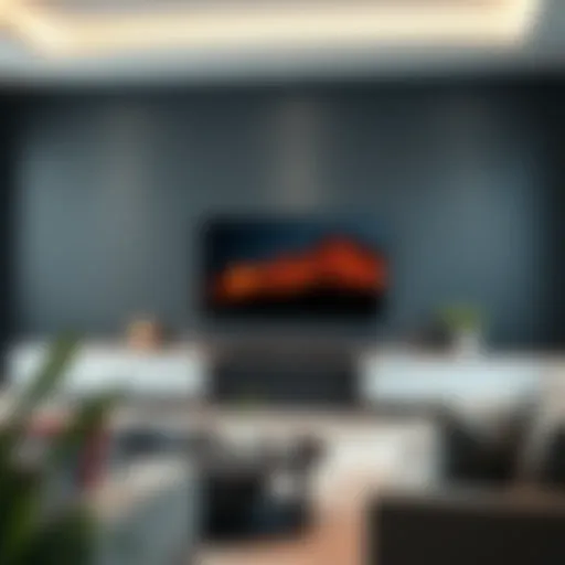 Stylish 75-inch TV stand with integrated soundbar shelf in a contemporary living room