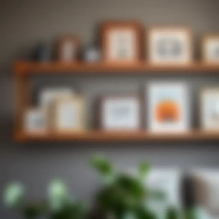 Different shelf configurations incorporating picture frames in interior design