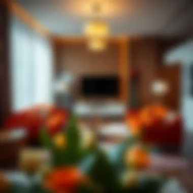 Contemporary Living Room Design A contemporary living room showcasing a blend of minimalist furniture and vibrant color accents.