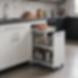 Stylish kitchen cart with integrated trash compartment in a modern kitchen setting