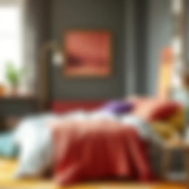 Colorful king size bed in a bag options arranged artistically