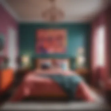 Colorful small bedroom with stylish decor