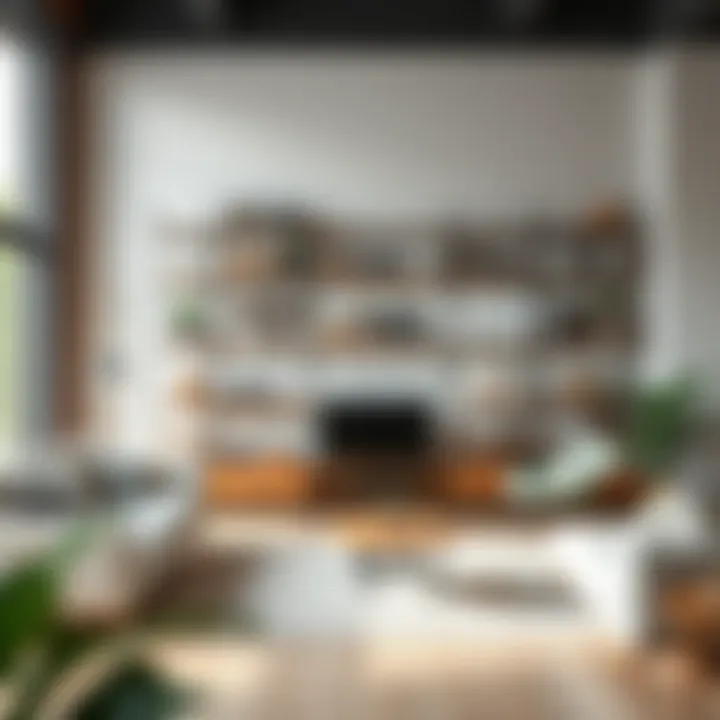 Innovative shelving unit blending functionality and style in a modern living room