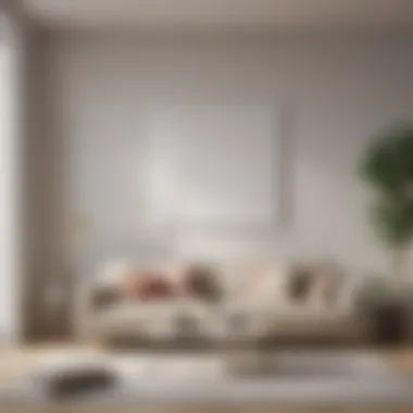 A minimalist room featuring a single large canvas above a modern couch.