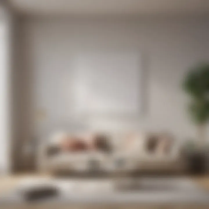 A minimalist room featuring a single large canvas above a modern couch.