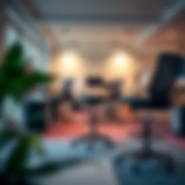 Office Environment with Adjustable Desk Stools An office setting featuring multiple adjustable desk stools