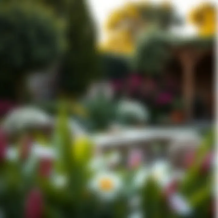 Charming garden setting with brown chaise lounge