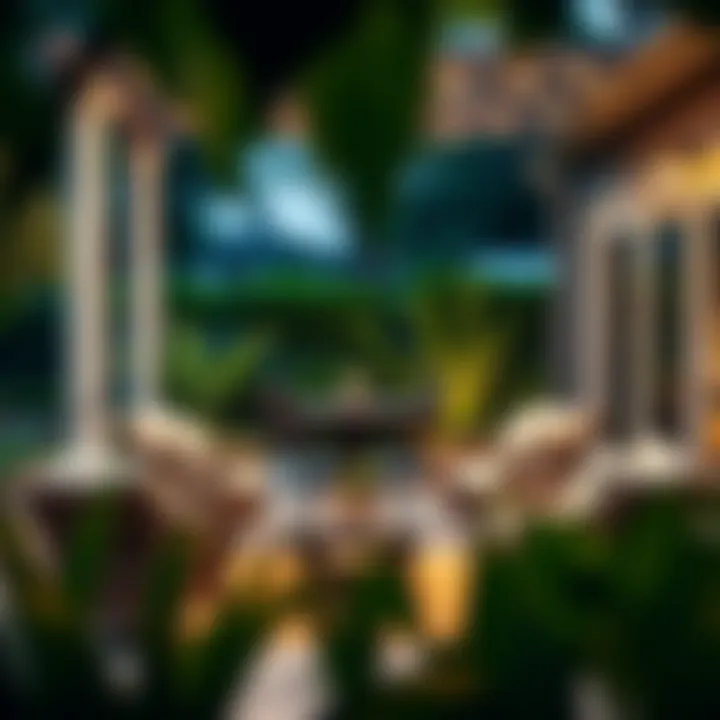 A serene outdoor setting featuring well-designed patio furniture