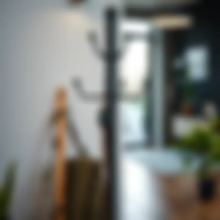 Contemporary metal coat rack with industrial design elements