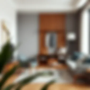 Elegant wooden coat rack in a modern living room setting