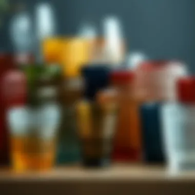 Variety of ribbed glass cups in diverse colors and sizes