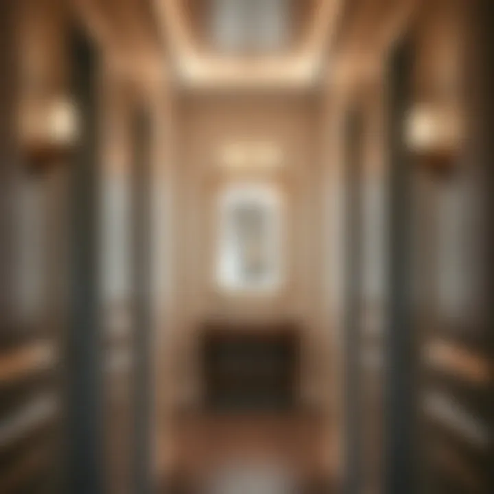 Elegant hallway showcasing a decorative lit mirror