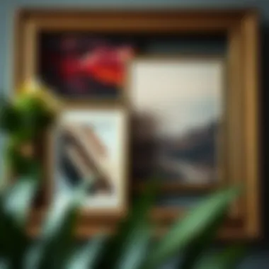 Close-up of a well-executed frame arrangement, highlighting deep colors and textures of the artwork