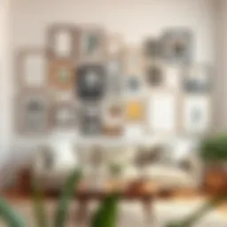 A beautifully arranged gallery wall showcasing various frame styles and art pieces