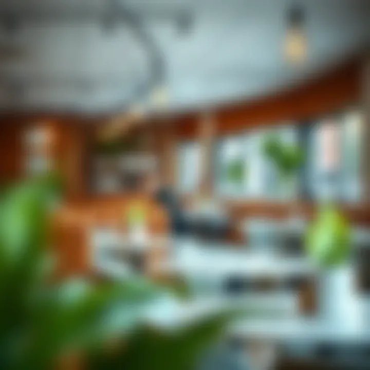 Stylishly arranged cafe interior with cozy seating