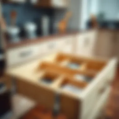 Different types of drawer dividers in a kitchen