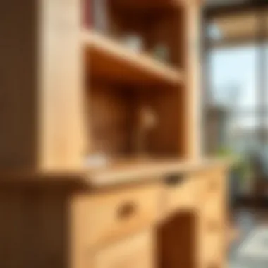 Close-up of light wood desk details highlighting craftsmanship and materials