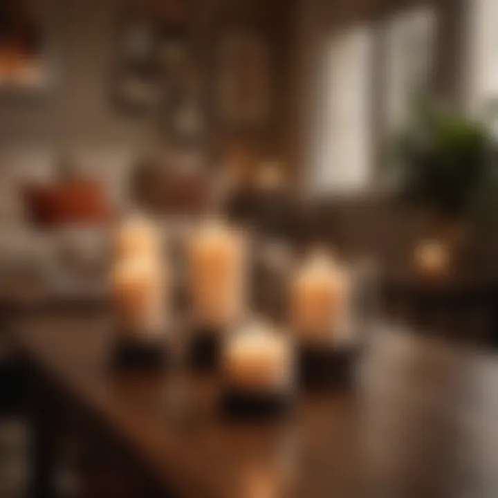 Cozy living space illuminated by the warm glow of flameless candles