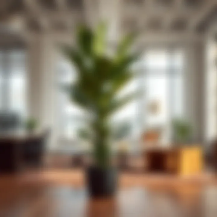 A large faux plant as a focal point in a contemporary office space