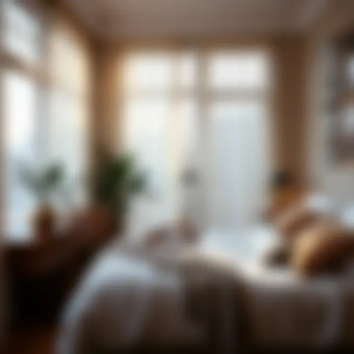 Cozy bedroom outfitted with window sheers for privacy