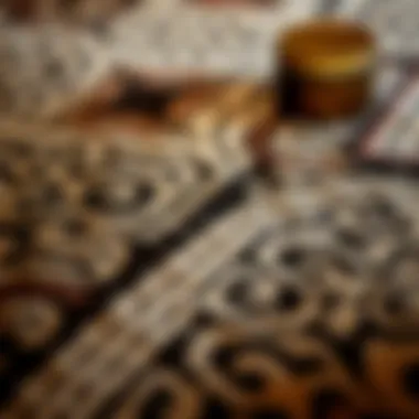 Close-up of intricate patterns on a hide rug
