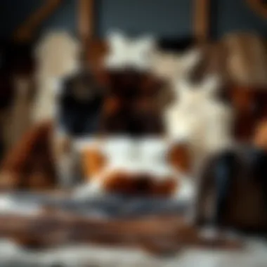 Various types of large animal hides displayed