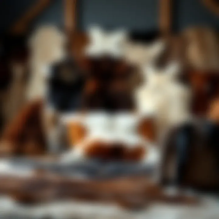 Various types of large animal hides displayed