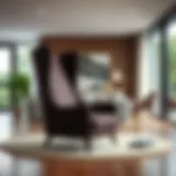 Elegant slim wingback chair in a modern living room setting