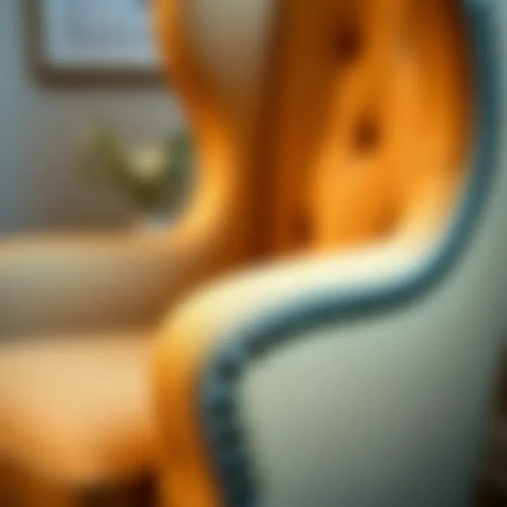 Close-up of the intricate detailing on a classic slim wingback chair