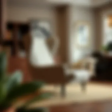 A slim wingback chair featured in a sophisticated office space