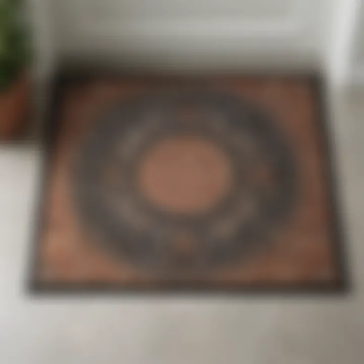 Stylish Doormat with Intricate Patterns A stylish doormat with intricate patterns enhancing an entryway