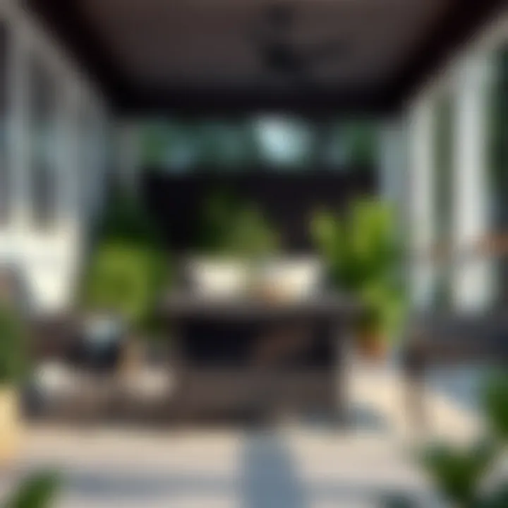 Square Wicker Table in Chic Outdoor Setting Square wicker table complementing a chic outdoor patio