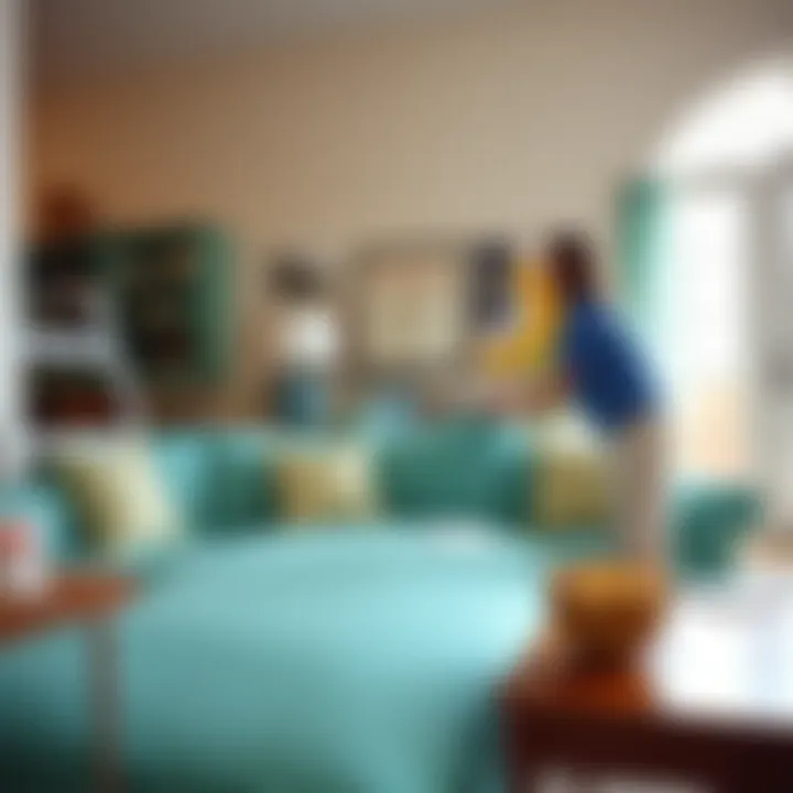 Transformative DIY: Applying Turquoise Slipcovers DIY project featuring turquoise slipcovers being applied