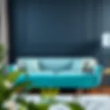 Elegant turquoise slipcover on a modern sofa