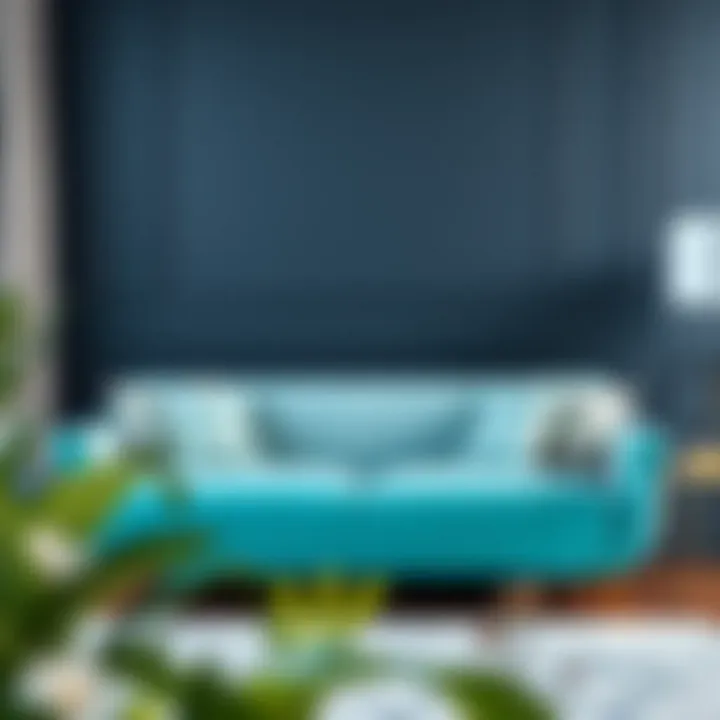 Modern Elegance: Turquoise Slipcover on Sofa Elegant turquoise slipcover on a modern sofa