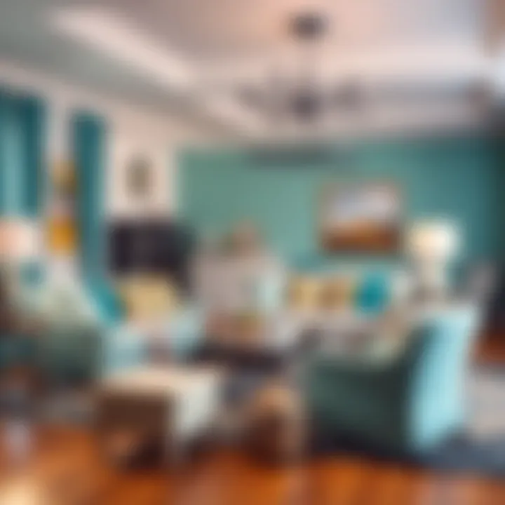 Cohesive Aesthetic: Turquoise in Living Room Decor Living room showcasing turquoise slipcovers in a cohesive decor