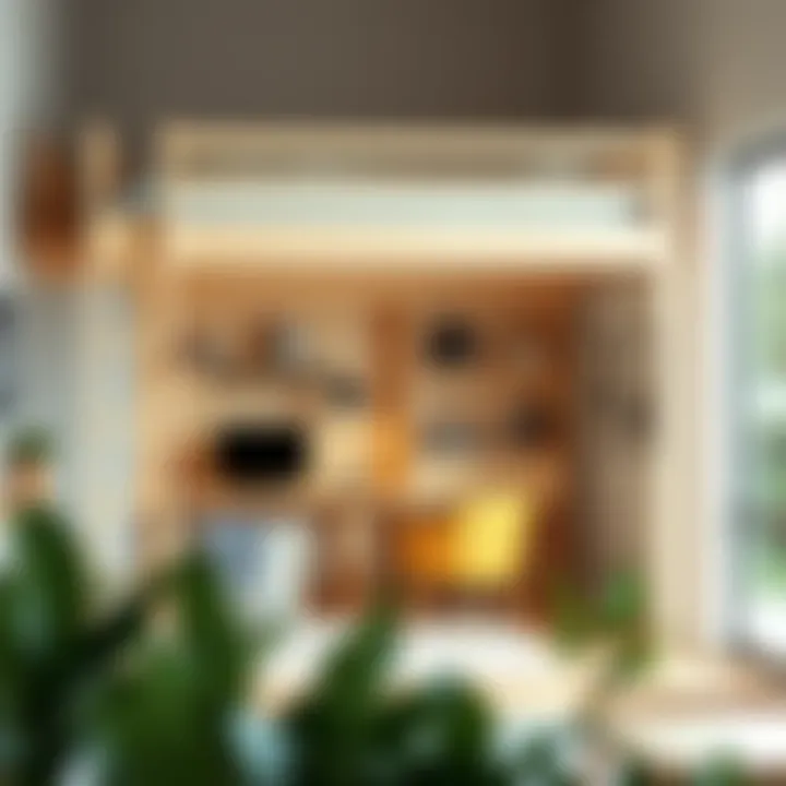 Cozy study area under a twin loft bed