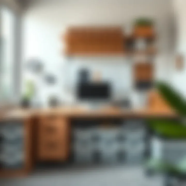 Organized Workspace with Open Front Bins Organized workspace featuring open front storage solutions