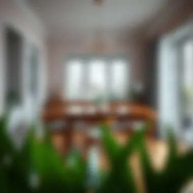 Creative placement of a six-seater dining table within a cozy dining area